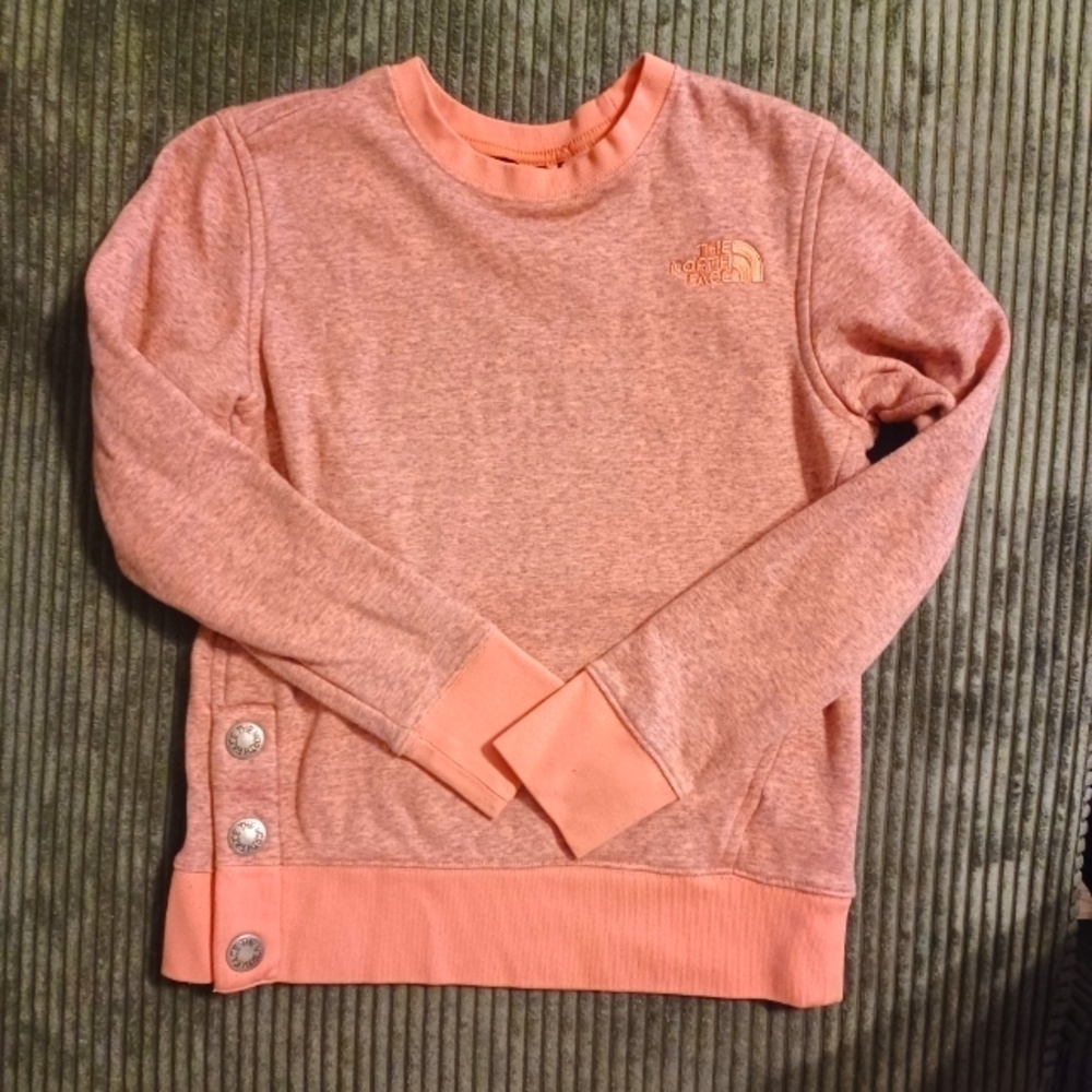 North Face Pink & Grey Marble Woman's Pullover Sweater w/ Button on Side…